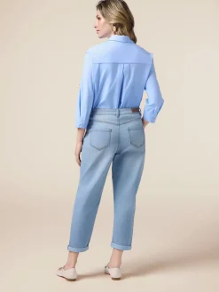 Boyfit-Jeans in Stone-Washed-Optik mit Schmuckknöpfen