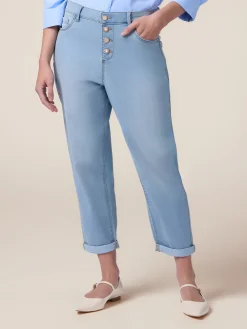 Boyfit-Jeans in Stone-Washed-Optik mit Schmuckknöpfen