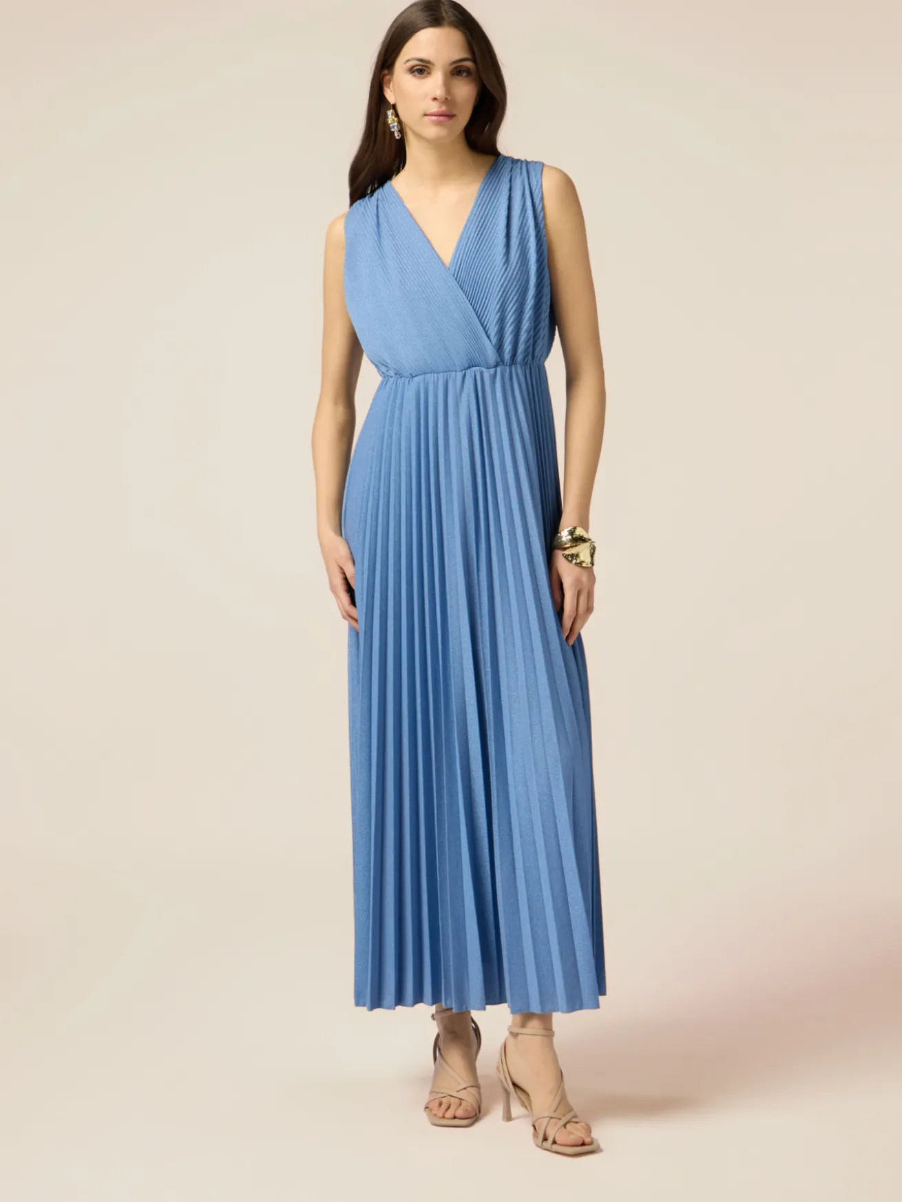 Langes Plissee-Kleid aus Lurex
