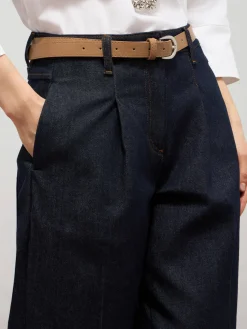 Palazzo-Jeans aus Denim mit Falten vorne