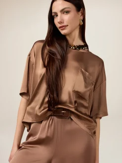 Satinbluse mit Brusttasche