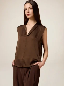 Satin-Bluse mit V-Ausschnitt