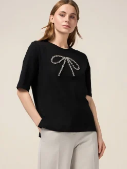 T-Shirt mit Strass-Schleife