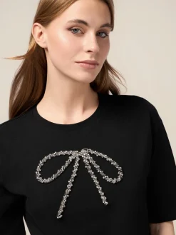 T-Shirt mit Strass-Schleife