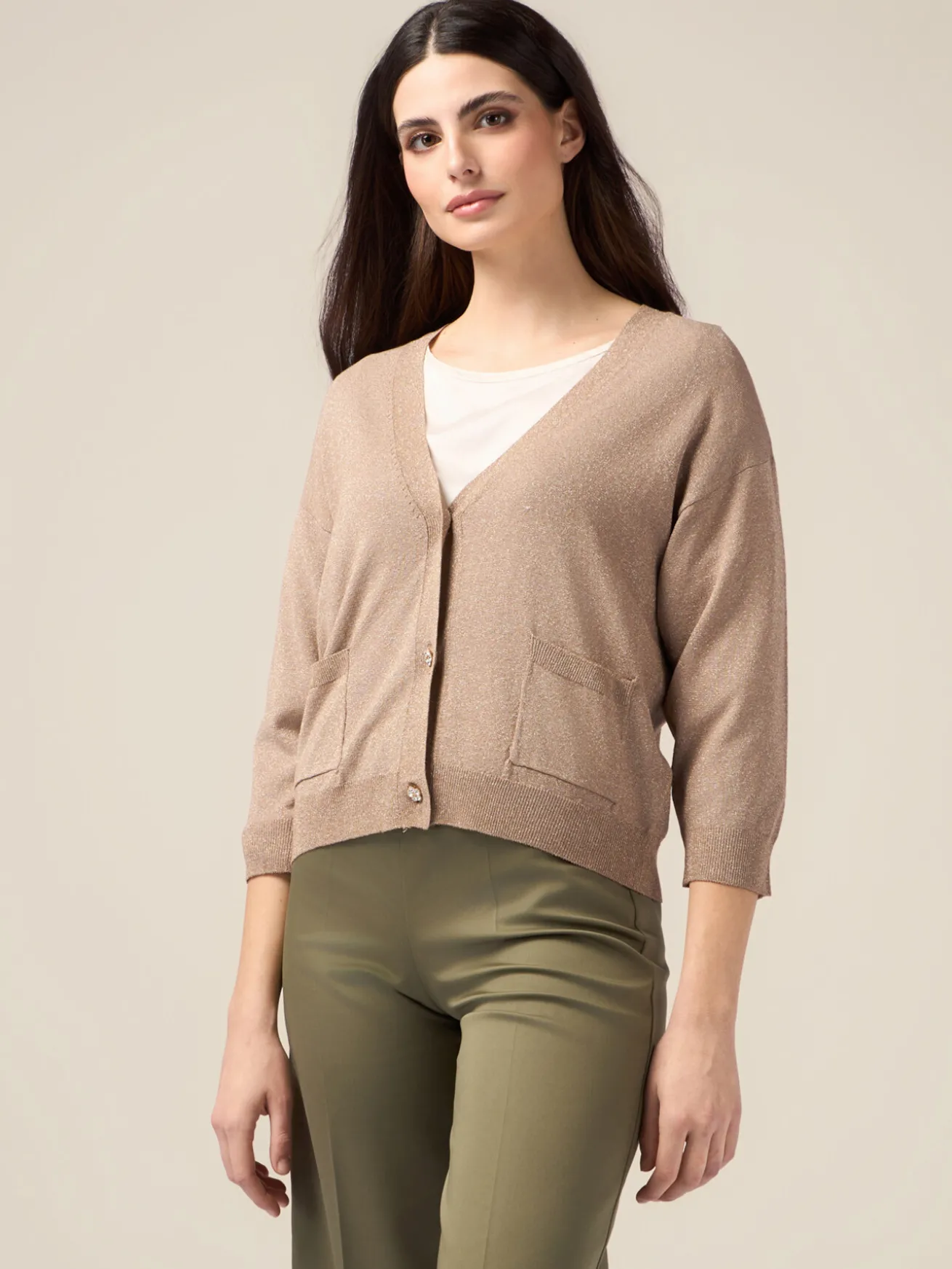 Viskosemischung-Cardigan mit Lurex